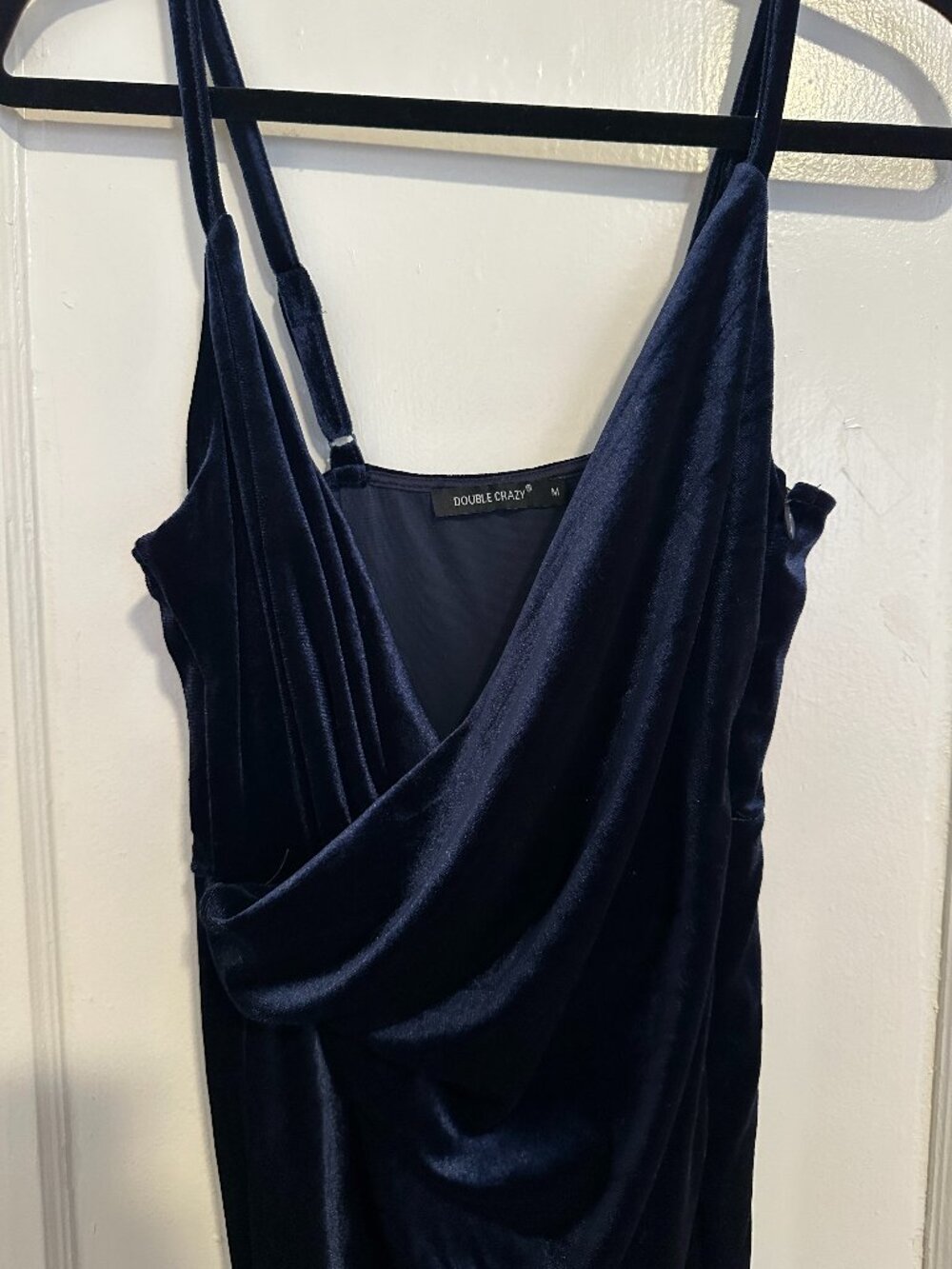 Navy velvet-y cowl neck dress